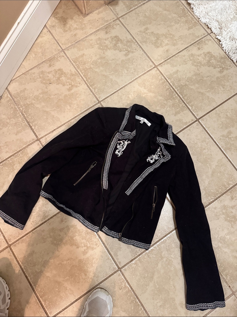Lovers + Friends Black Embroidered Zip-Front Blazer Jacket